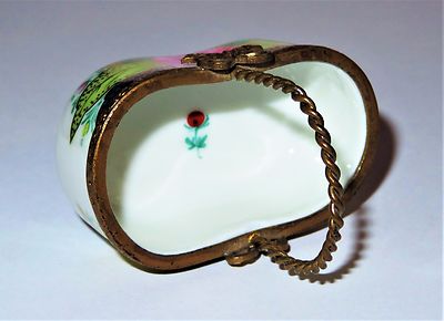 LIMOGES FRANCE BOX - FLORAL BASKET & THREE PERFUME BOTTLES - PINK FLOWERS