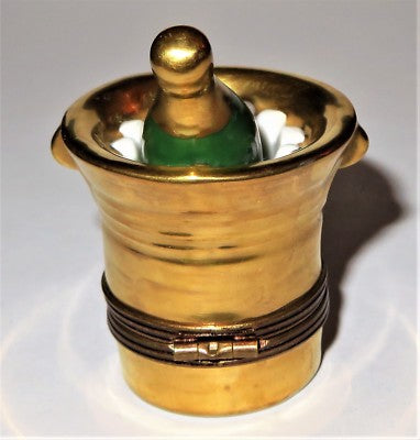 LIMOGES BOX ~ PARRY-VIEILLE ~ GOLD CHAMPAGNE BUCKET & BOTTLE ~ ANNIVERSARY