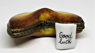 LIMOGES FRANCE BOX ~ CHINESE FORTUNE COOKIE &  "GOOD LUCK" FORTUNE ~ PEINT MAIN