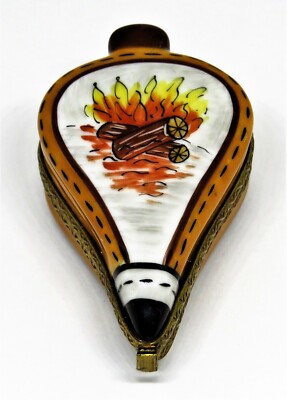 LIMOGES FRANCE BOX ~ CHRISTMAS FIREPLACE BELLOWS ~ TOOLS & BURNING LOGS ~ WINTER