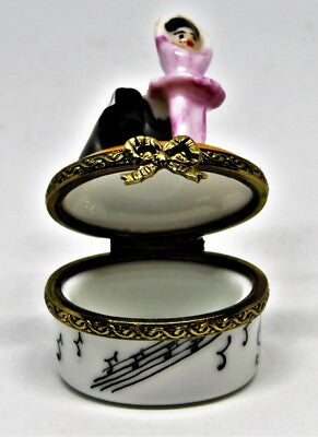 LIMOGES FRANCE BOX -ROSE DECOR- BALLERINA & GRAND PIANO - MUSICAL NOTES - BALLET