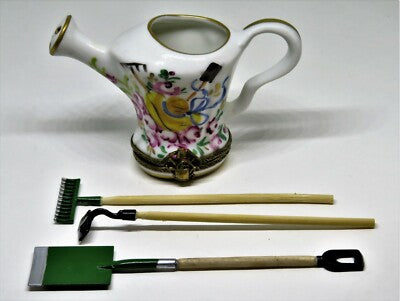 LIMOGES FRANCE BOX - CHAMART EXCLUSIF - WATERING CAN & GARDENING TOOLS - ROSES