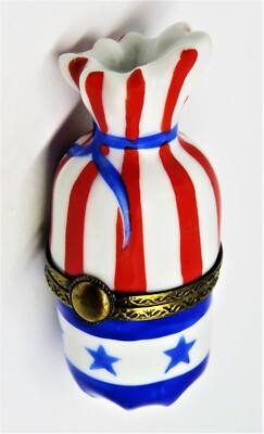 LIMOGES FRANCE BOX - CHAMART - BAG FOR CANDY - SACK - STARS & STRIPES - JULY 4TH