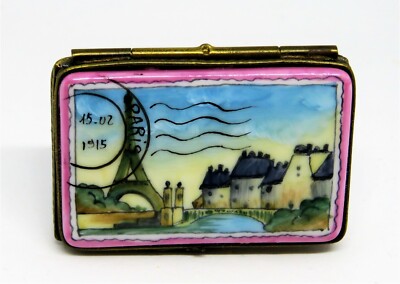 LIMOGES FRANCE BOX - PARIS POSTCARD -EIFFEL TOWER- PLANES - TRAVEL - LOVE LETTER