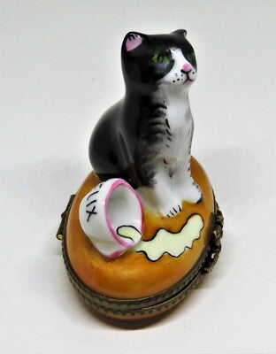 LIMOGES FRANCE BOX - PARRY-VIELLE - TUXEDO CAT & CUP OF SPILT MILK - FELIX - PV