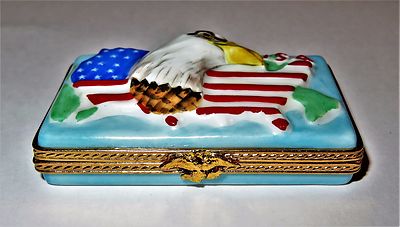 LIMOGES BOX - MAP OF THE UNITED STATES - EAGLE & FLAG - 4TH OF JULY - LE "1/500"