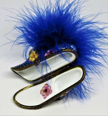 LIMOGES FRANCE BOX - LIMOGES IMPORTS - SHOE - FLOWERS & CRYSTALS & FEATHERS - LE