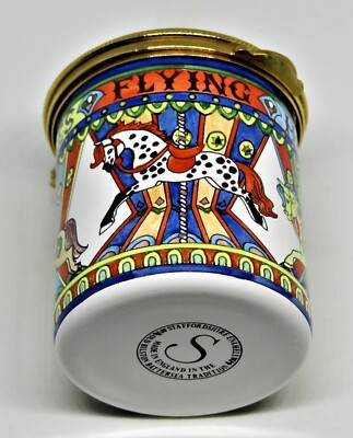 STAFFORDSHIRE ENGLISH ENAMEL BOX - FLYING HORSES CAROUSEL - MERRY-GO-ROUND