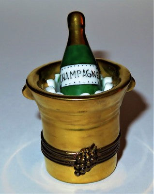 LIMOGES BOX ~ PARRY-VIEILLE ~ GOLD CHAMPAGNE BUCKET & BOTTLE ~ ANNIVERSARY