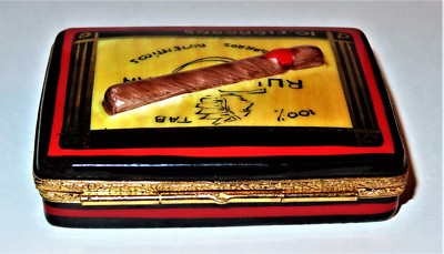 LIMOGES FRANCE BOX ~ BLUE MAN CIGAR BOX ~ 7 CIGARS INSIDE ~ TOBACCO ~ PEINT MAIN