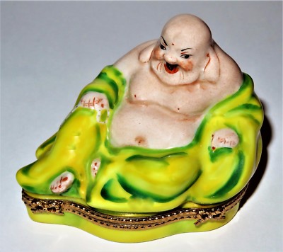 LIMOGES FRANCE BOX - PIERRE ARQUIE - BUDDHA & PRAYER BEADS - SCENE INSIDE - LE