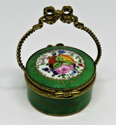 LIMOGES FRANCE BOX - VINTAGE FLORAL BASKET & REMOVABLE HAT - FLOWERS