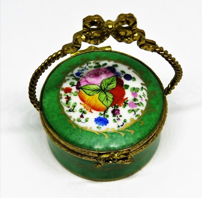 LIMOGES FRANCE BOX - VINTAGE FLORAL BASKET & REMOVABLE HAT - FLOWERS