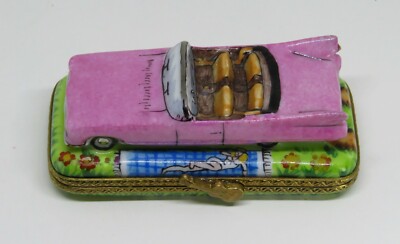 LIMOGES FRANCE BOX - PINK CADILLAC ELDORADO CAR - GUITAR CLASP - ELVIS PRESLEY