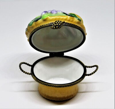 LIMOGES FRANCE BOX- CHAMART - FRUIT BASKET & METAL HANDLES - 3 DIMENSIONAL FRUIT