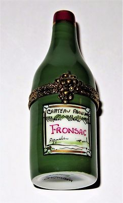 LIMOGES FRANCE BOX ~ CHATEAU FRONSAC FRENCH WINE BOTTLE ~ GRAPES ~ PEINT MAIN