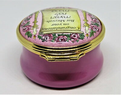HALCYON DAYS ENAMEL BOX - BAT MITZVAH - TORAH SCROLL & FLOWERS - JUDAICA  - MIB