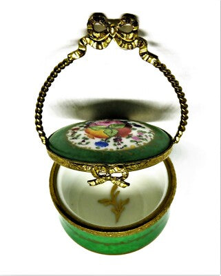 LIMOGES FRANCE BOX - VINTAGE FLORAL BASKET & REMOVABLE HAT - FLOWERS