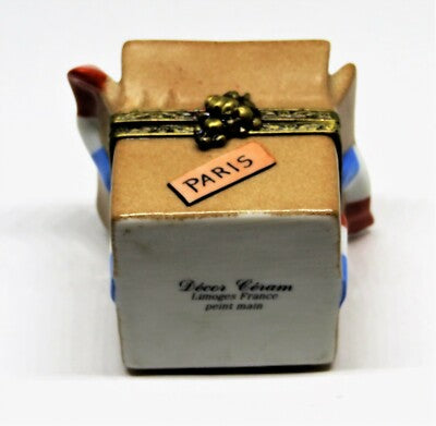 LIMOGES FRANCE BOX - CRATE WITH WINE & CHEESE - "PARIS" & "CALIFORNIA" LABELS