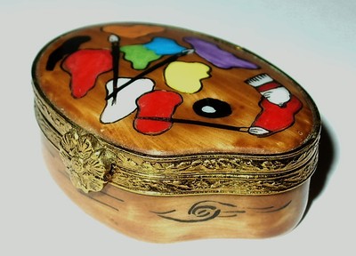 LIMOGES FRANCE BOX ~ ARTIST'S PAINT SET ~ PALETTE & BRUSHES ~ PEINT MAIN