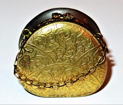 LIMOGES FRANCE BOX- GOLD INCRUSTATION PURSE & CHAIN - LEAF & SCROLL DESIGN - BAG