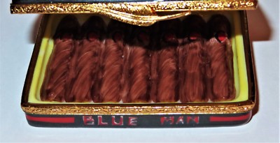 LIMOGES FRANCE BOX ~ BLUE MAN CIGAR BOX ~ 7 CIGARS INSIDE ~ TOBACCO ~ PEINT MAIN