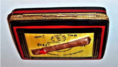 LIMOGES FRANCE BOX ~ BLUE MAN CIGAR BOX ~ 7 CIGARS INSIDE ~ TOBACCO ~ PEINT MAIN