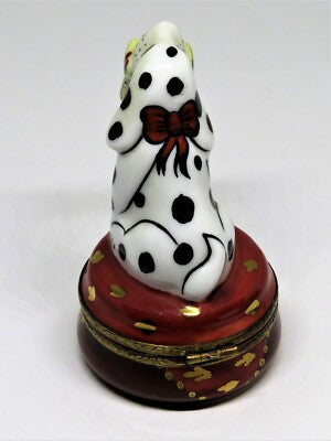 LIMOGES FRANCE BOX - LAGLORIETTE - DALMATIAN DOG & PLAID SLIPPERS - PUPPY