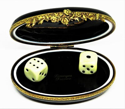 LIMOGES BOX~ POKER ~ DICE & PLAYING CARDS & CHIPS ~ GAMING ~GAMBLING~ PEINT MAIN