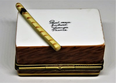 LIMOGES FRANCE BOX - ROCHARD - WOODEN CIGAR HUMIDOR & CIGAR - TOBACCO LEAF CLASP