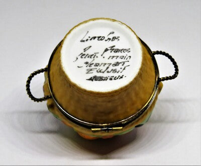 LIMOGES FRANCE BOX- CHAMART - FRUIT BASKET & METAL HANDLES - 3 DIMENSIONAL FRUIT