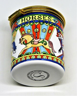 STAFFORDSHIRE ENGLISH ENAMEL BOX - FLYING HORSES CAROUSEL - MERRY-GO-ROUND