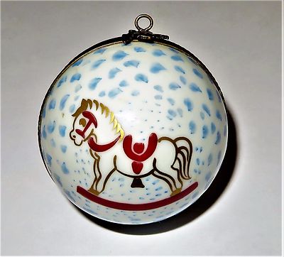 LIMOGES FRANCE BOX~ CHRISTMAS BALL ORNAMENT ~ TOY ROCKING HORSE ~ LE ~PEINT MAIN