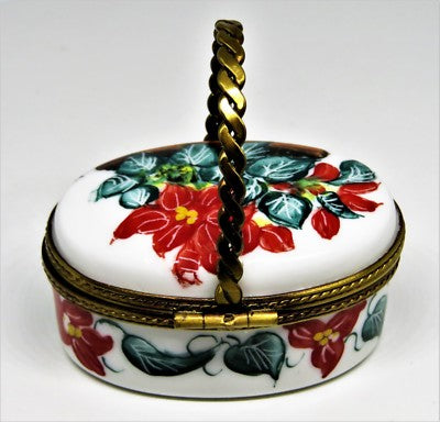 LIMOGES BOX- CHRISTMAS - POINSETTIA FLOWER BASKET & TERRA COTTA POT - TOP SIGNED
