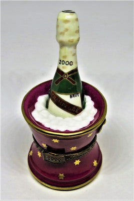 LIMOGES BOX - ELDA - BRUT CHAMPAGNE BOTTLE IN ICE BUCKET & GLASS FLUTES