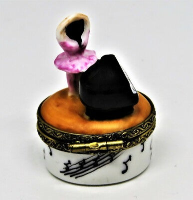 LIMOGES FRANCE BOX -ROSE DECOR- BALLERINA & GRAND PIANO - MUSICAL NOTES - BALLET