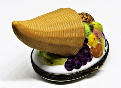 LIMOGES BOX - CHAMART - THANKSGIVING -CORNUCOPIA & FRUITS- WICKER HORN OF PLENTY