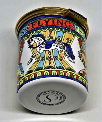 STAFFORDSHIRE ENGLISH ENAMEL BOX - FLYING HORSES CAROUSEL - MERRY-GO-ROUND