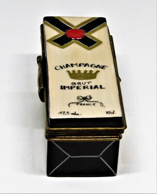 LIMOGES BOX - PARRY-VIEILLE - CRATE & BOTTLE OF BRUT CHAMPAGNE - NEW YEAR'S EVE