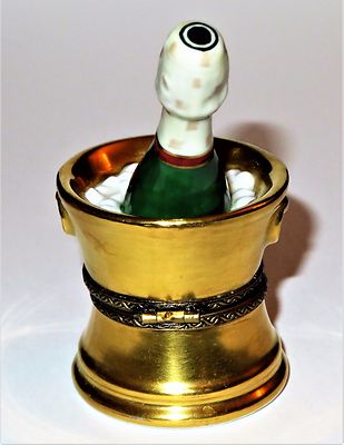 LIMOGES BOX - ELDA - BOTTLE OF BRUT CHAMPAGNE 2000 CHILLING IN A BUCKET - GRAPES