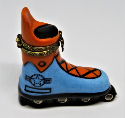 LIMOGES FRANCE BOX~ ROLLER SKATE ~ROLLERBLADE~ INLINE SKATE ~SPORTS~ PEINT MAIN