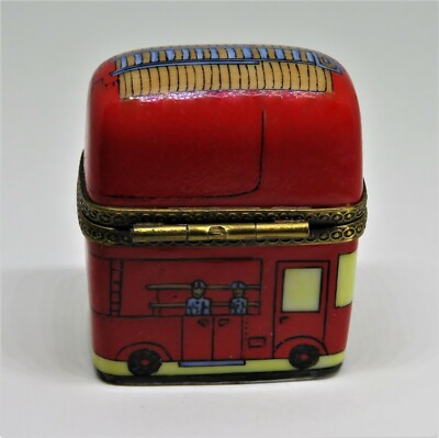 LIMOGES FRANCE BOX - RED FIRE ENGINE - FIRE TRUCK - LADDERS & HOSES - FIREMEN