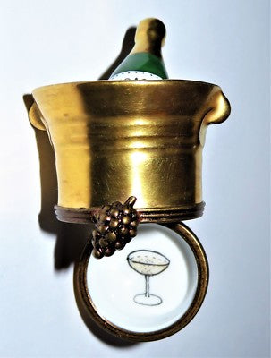 LIMOGES BOX ~ PARRY-VIEILLE ~ GOLD CHAMPAGNE BUCKET & BOTTLE ~ ANNIVERSARY