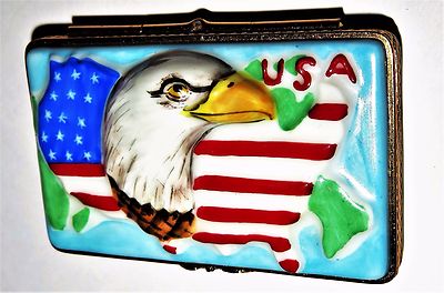 LIMOGES BOX - MAP OF THE UNITED STATES - EAGLE & FLAG - 4TH OF JULY - LE "1/500"