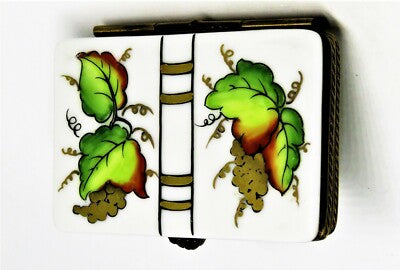LIMOGES FRANCE BOX ~ RIBIERRE ~ BOOK OF CHAMPAGNE & FLUTE ~ GRAPES ~ PEINT MAIN