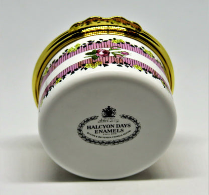 HALCYON DAYS ENGLISH ENAMEL BOX - "HAPPY BIRTHDAY" & BOUQUET OF FLOWERS - MIB