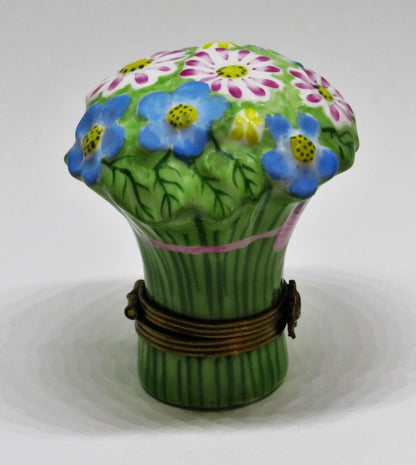 LIMOGES FRANCE BOX~ CHAMART ~ BOUQUET OF FLOWERS ~PINK RIBBON & BOW~ ANNIVERSARY