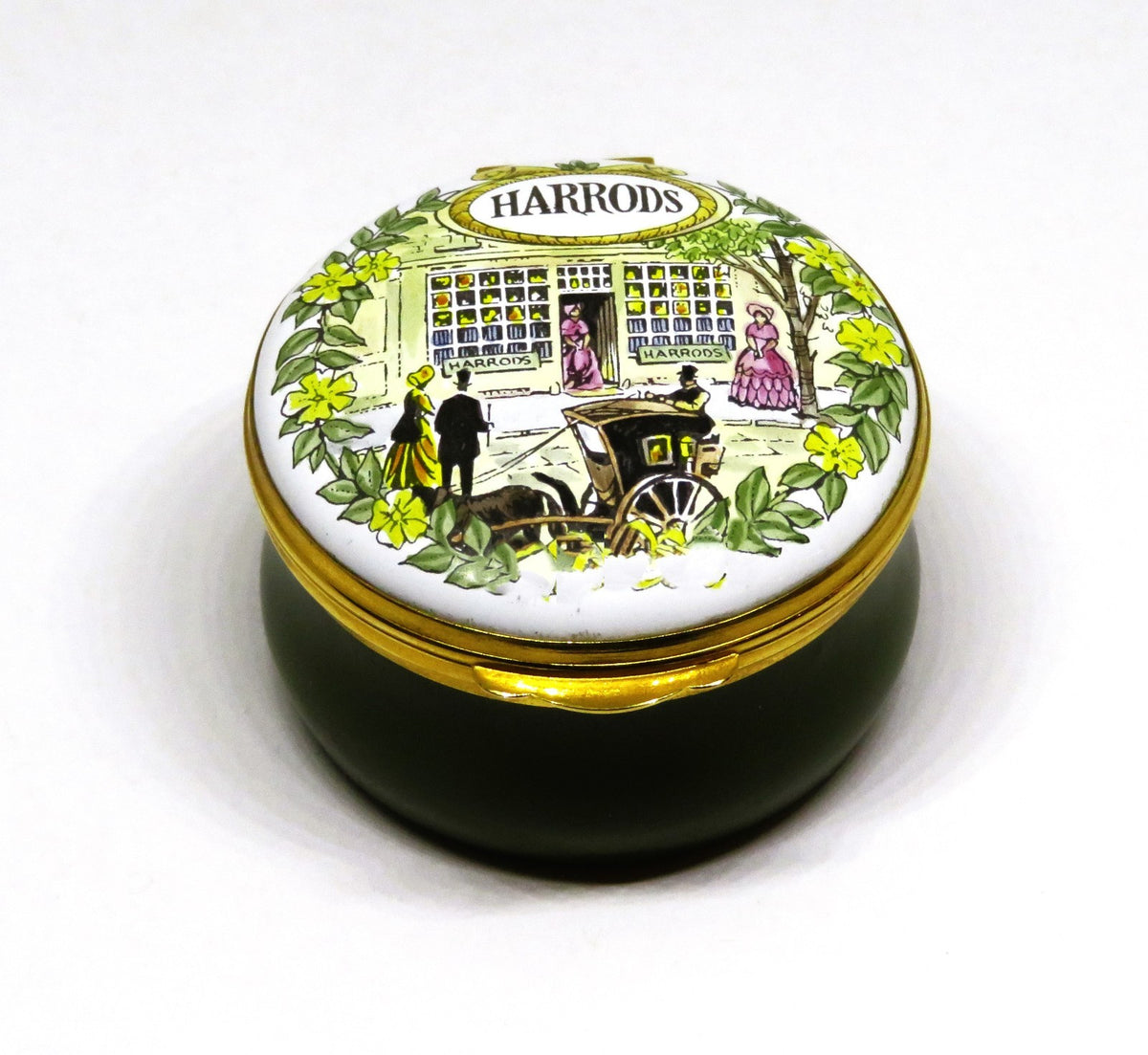 CRUMMLES ENGLISH ENAMEL BOX - HARRODS DEPARTMENT STORE C. 1851 - LONDON ENGLAND