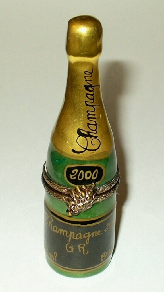 LIMOGES BOX ~ FRENCH CHAMPAGNE BOTTLE 2000 ~ANNIVERSARY~ GR ~WEDDING~ PEINT MAIN