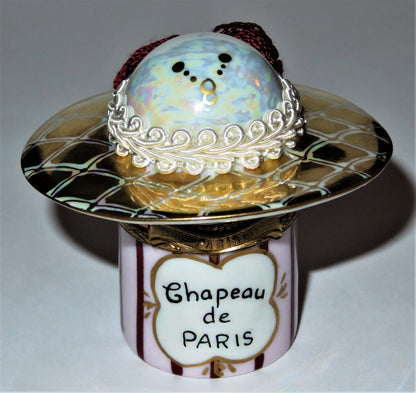 LIMOGES FRANCE BOX ~ PARIS HAT ~ FIONA SAUNDERS ~ BRAID & FABRIC BOW ~ LE 47/300